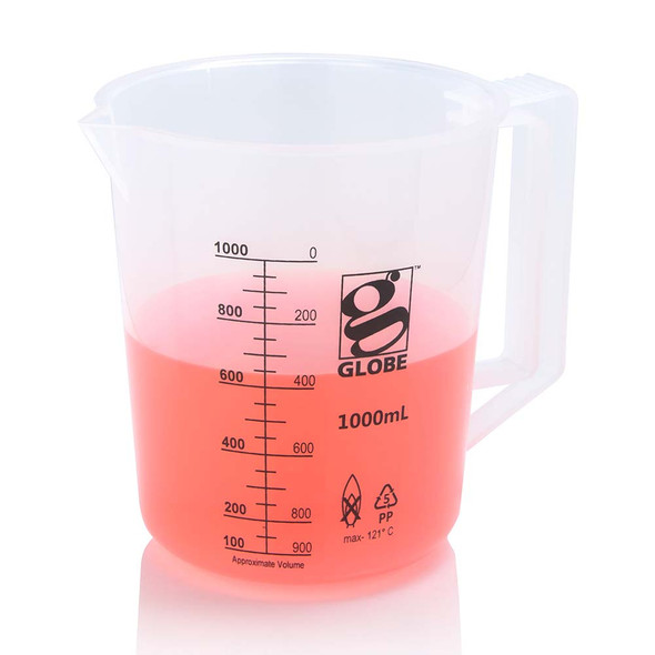 Beaker with Handle, Diamond Essentials, Low Form, Printed Graduations, PP, 1000mL, 1/Bag