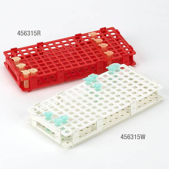 Rack, Snap Together, for 1.5mL and 2.0mL Microcentrifuge Tubes, Reinforced PP, 128-Place, Red