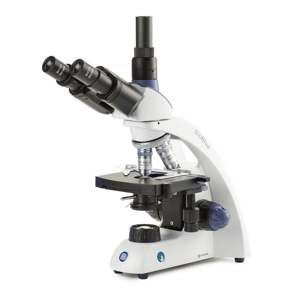 BioBlue trinocular microscope SMP 4/10/S40/S100x oil objectives with mechanical stage and 1W NeoLED cordless illumination