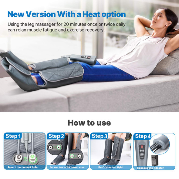 RENPHO Leg Massager Heat for Circulation Pain Relief, FSA HSA Eligible Valentines Day Gift for Him Her, Air Compression Calf Foot Massage, Muscle Pain Relief, 2 Heat 5 Modes 3 Intensities