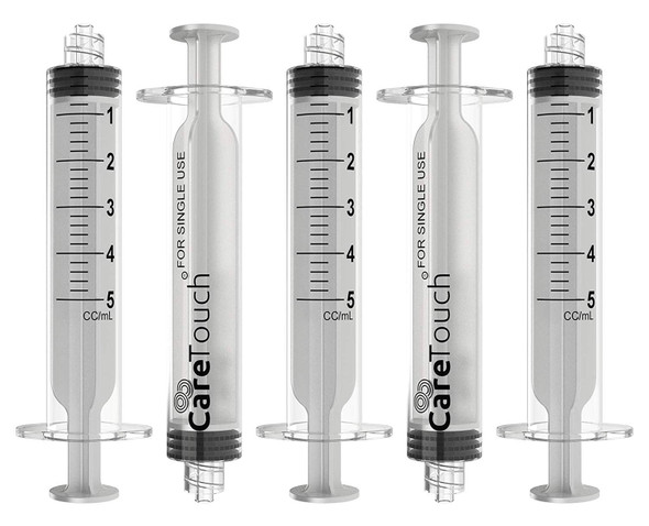 5ml Syringe Only with Luer Lock Tip - 10 Syringes Without a Needle by Care Touch - Great for Medicine, Feeding Tubes, and Home Care