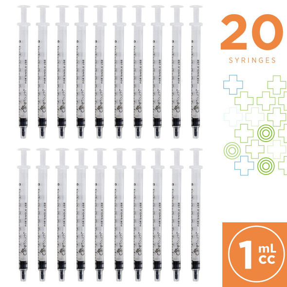 1ml Syringe with Luer Slip Tip - 20 Sterile Syringes by Care Touch  No Needle, Great for Dispensing Oral Medicine and Home Care