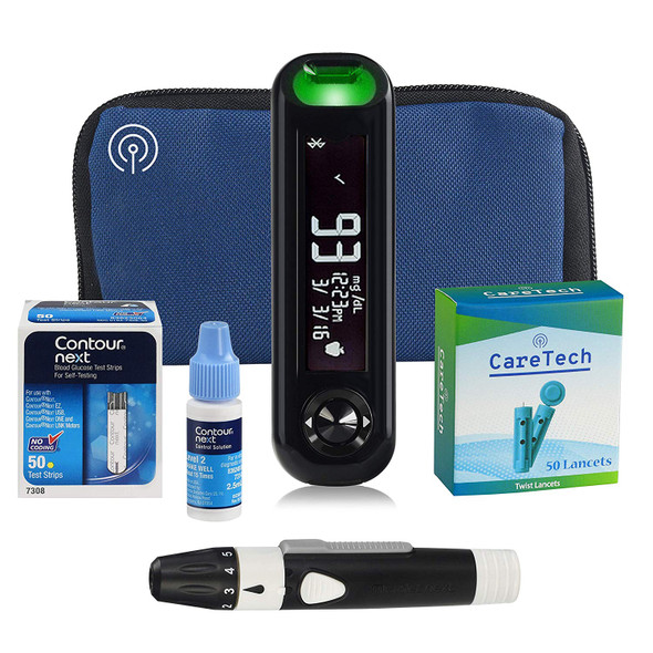 Complete Blood Sugar Testing Kit | Diabetes Testing Bundle Pack with Bluetooth Glucose Meter, Test Strips, Control Solution, Lancets, Lancing Device & Carrying Case | Smart Blood Sugar Monitor (1)