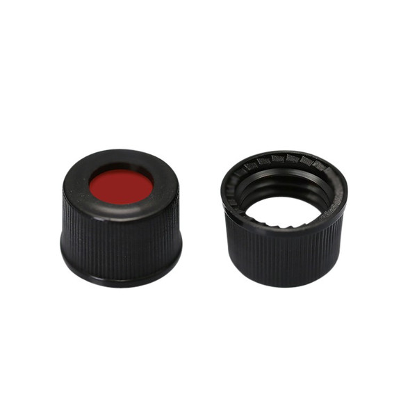 Screw Cap 15mm Black Plastic Vial Cap with White PTFE/Red Silicone Septa - Pack of 200