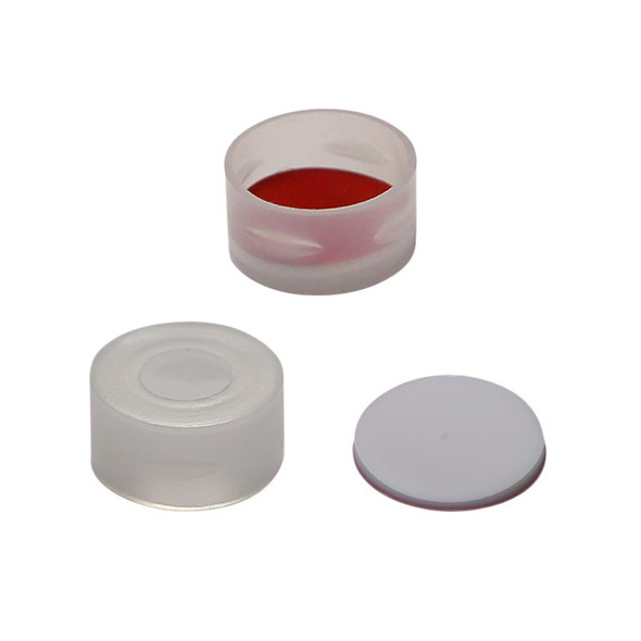 Screw Top 8mm White Plastic Vial Cap with White PTFE/Red Silicone Septa - Pack of 300