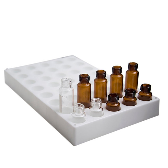 Tisch Scientific White Polypropylene HPLC Vial Rack Holds 40 Headspace 24mm 22.5mL Chromatography Vials - Pack of 2