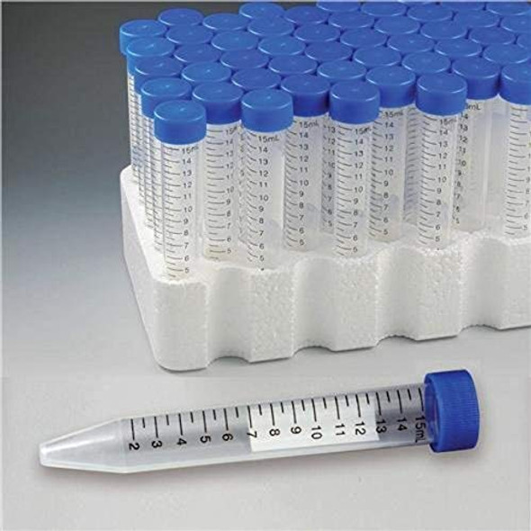 Brend Globe Scientific Model 6285 Polypropylene Centrifuge Tube with Attached Blue Flat Top Screw Cap, Sterile, Printed Graduation, Bag Pack, 15mL Capacity Lot of 4