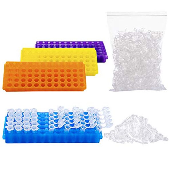 500Pcs 1.5ml Polypropylene Graduated Microcentrifuge Tubes with Snap Cap,Natural | 4 Assorted PCR Tube Racks, 60-Well