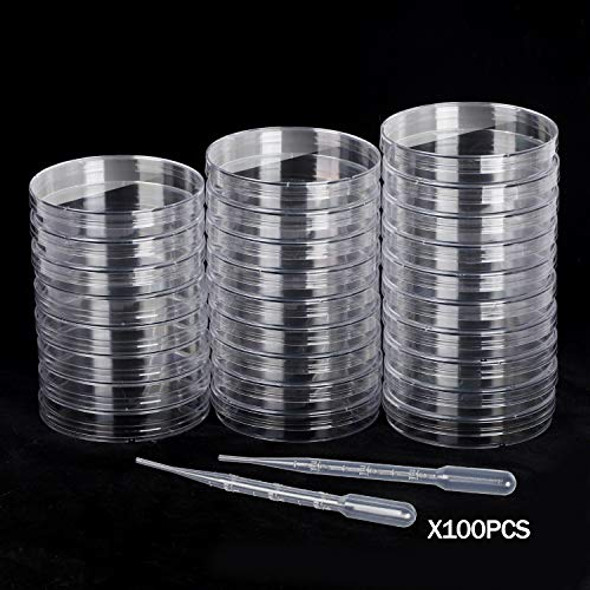 50 PCS Plastic Petri Dish, 90mm Dia  15mm Deep Clear Petri Dish with Lid Sterile Culture,Package Equipped with 100 PCS 3ml Transfer Pipettes