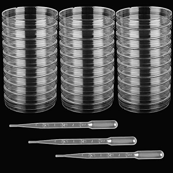 ZOENHOU 50 PCS 90 x 15mm Plastic Petri Dishes, Clear Culture Dish with Lids Sterile Petri Dish, including 100 PCS 3ml Plastic Transfer Pipettes for School, Lab, Science, Fair Project and theme Parties