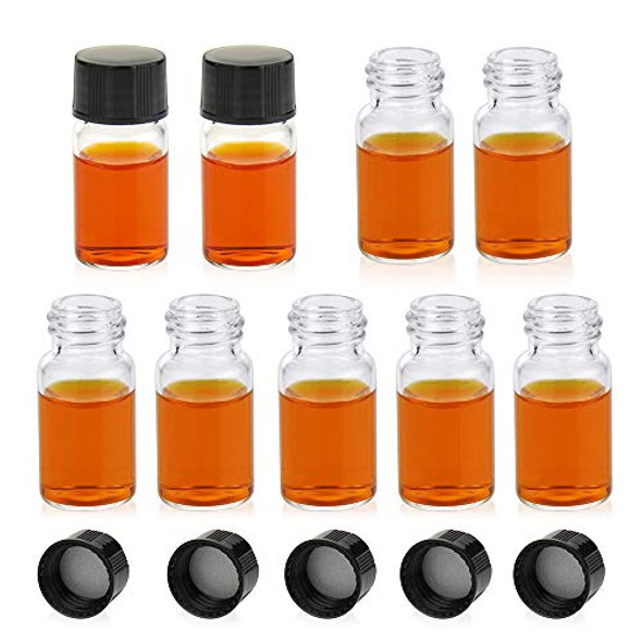 Clear Glass Sample Vial, Liquid Sampling Sample Glass Bottle, 3ml(0.1OZ) Capacity,16mm.I.D. 33mm, 13-425 Thread Black Closed Top Cap,PE Liner, Pack of 100