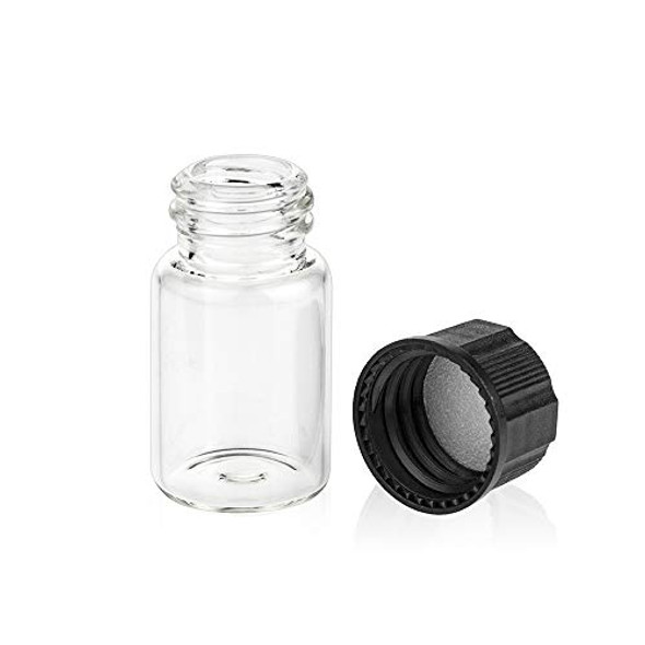 Clear Glass Sample Vial, Liquid Sampling Sample Glass Bottle, 7ml(0.23OZ) Capacity, 22mm.I.D. 40mm, 18-400 Thread Black Closed Top Cap,PE Liner, Pack of 100