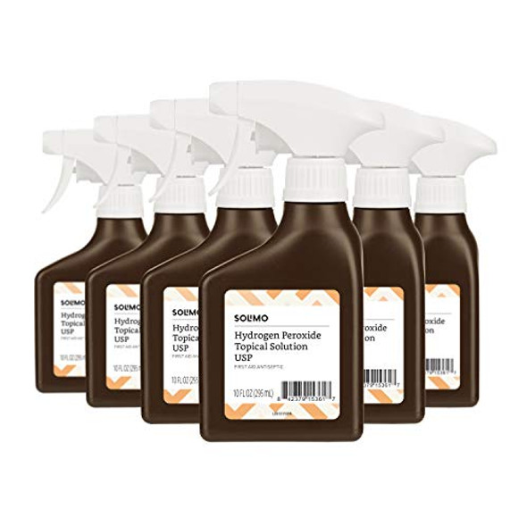 Amazon Brand - Solimo Hydrogen Peroxide Topical Solution USP Spray Bottle, 10 Fl. Oz (Pack of 6)