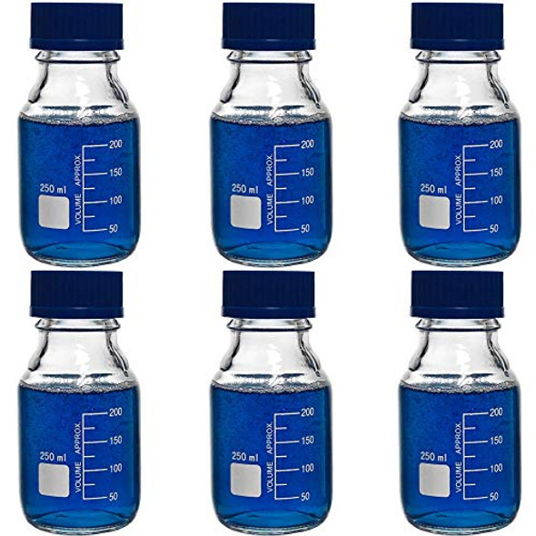 250ml Glass Round Media Storage Bottles with GL45 Screw Cap, Borosilicate Glass, Karter Scientific 251L5 (Case of 6)