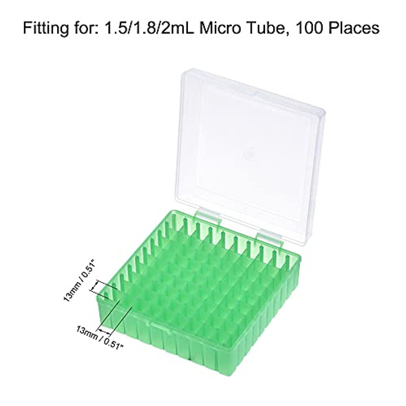 uxcell Centrifuge Tube Freezer Storage Box 100 Places Waterproof Polypropylene Lockable Cryogenic Holder Rack for 1.5/1.8/2ml Microcentrifuge Tubes Vials Samples, Green