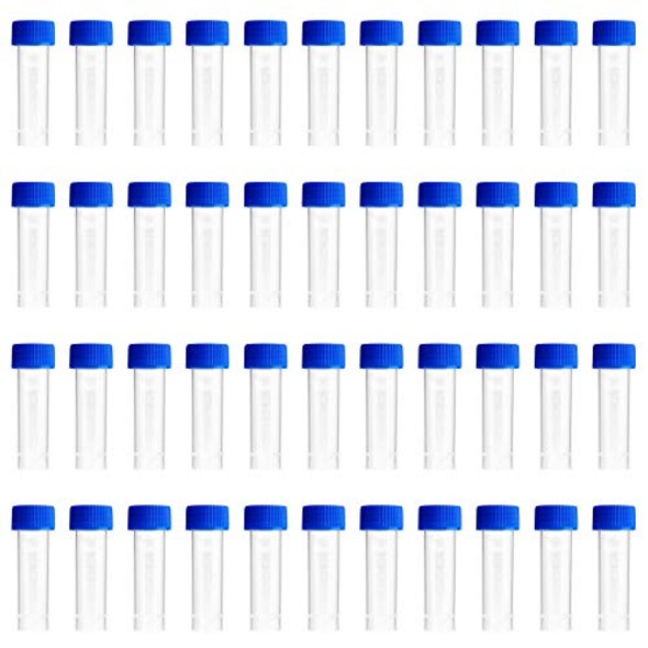 5ml Plastic Test Tubes Screw Caps Small Bottle Vial Storage Vial Storage Container for Lab-50pcs