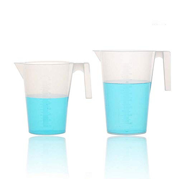 ULAB Half Handle Plastic Measuring Beaker set, Stackable 2 sizes 1000ml 2000ml , with Spout and Molded Graduation, UBP1010