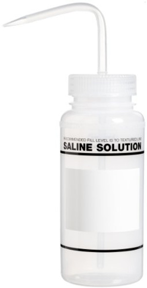 SP Bel-Art Safety-Labeled 2-Color Saline Solution (No Diamond) Wide-Mouth Wash Bottles; 500ml (16oz), Polyethylene w/Natural Polypropylene Cap (Pack of 6) (F11646-0617)