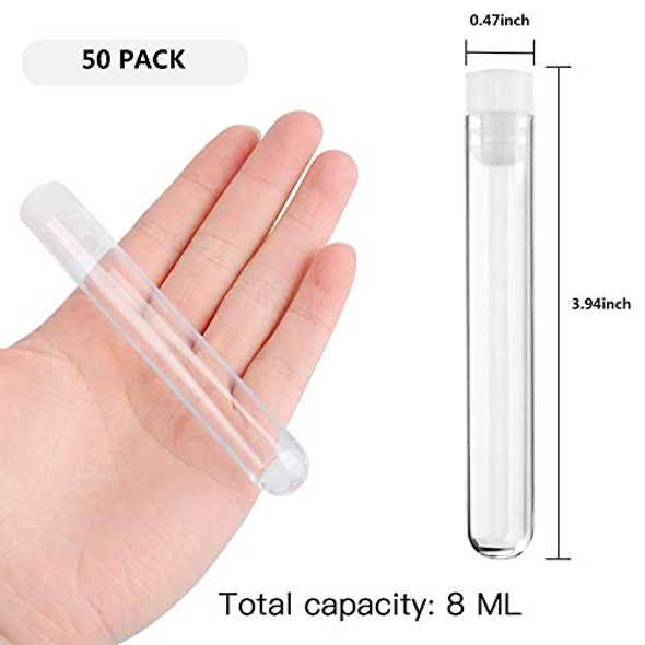 Joyclub 12x100mm Clear Plastic Test Tubes with Caps for Scientific Experiments, Halloween, Christamas, Scientific Themed Kids Birthday Party Supplies, Decorate The House, Candy Storage(50 Pack)