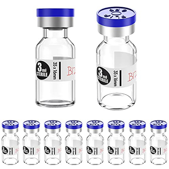 Sterile Empty Vials with Self Healing Injection Port,with Flip Off Aluminum Cap,Sterile Package (3ml,10)