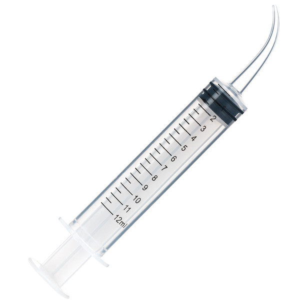 Transfer Syringe, 12cc (12mL), Printed Graduations, Curved Tip, 50/Bag