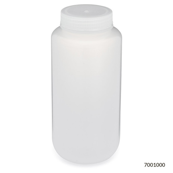 Bottle, Wide Mouth, PP Bottle, Attached PP Screw Cap, 1000mL, 6/Pack