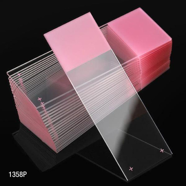 Microscope Slides, Diamond White Glass, 25 x 75mm, Charged, 90° Ground Edges, Pink Frosted, 72/Box