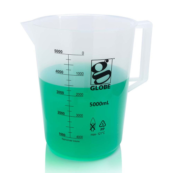 Beaker with Handle, Diamond Essentials, Low Form, Printed Graduations, PP, 5000mL, 1/Bag