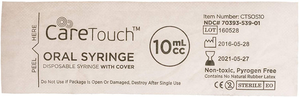 10ml Oral Syringe  100 Syringes with Covers by Care Touch - Great for Oral Medicine and Home Care