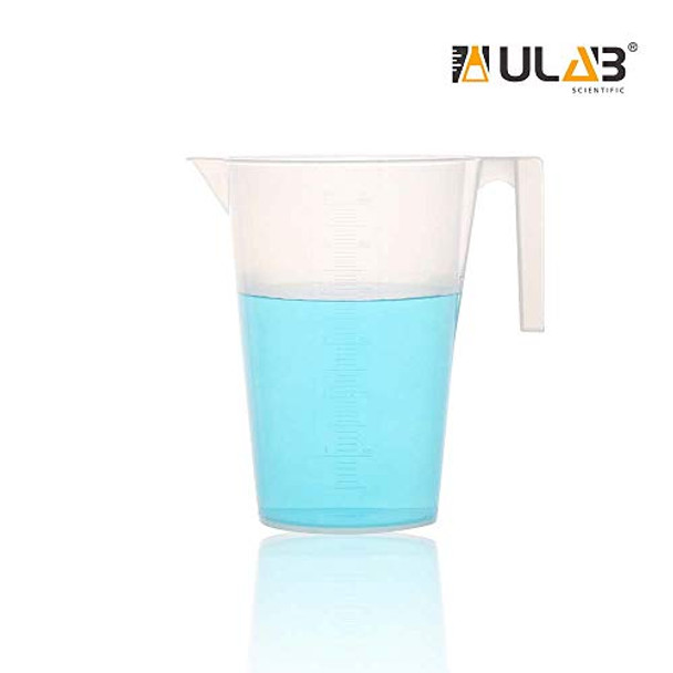 ULAB Half Handle Plastic Measuring Beaker, Vol. 3000ml , with Spout and Molded Graduation, UBP1011