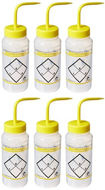 Bel-Art Products F11646-0624 LDPE Scienceware Safety-Labeled Wash Bottles, Isopropanol Label, 500 mL Capacity (Pack of 6)