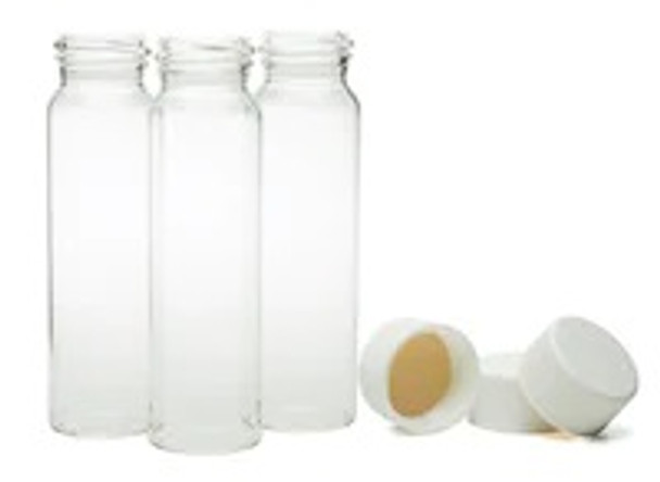 Storage vial kit, 40 mL, 28 x 95 clear vial, 24-414 closed top, PTFE/silicone septa, 100/pk