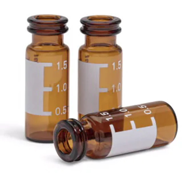 Vial, snap top, 2 mL, amber, write-on spot, 100/pk. Vial size: 12 x 32 mm (11 mm cap)