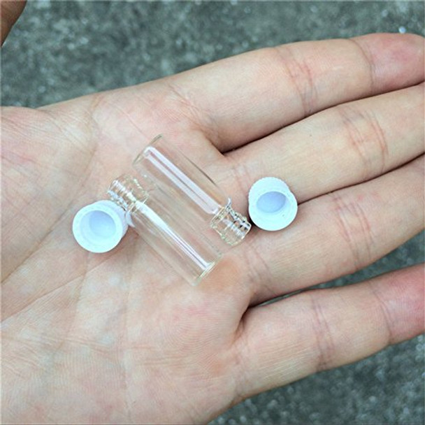 TAI DIAN 100pcs 1ml Mini Glass Bottles Vials White Plastic Cap Empty Tiny Transparent Glass Bottle Jars Screw Cap 10286mm Wholesale (10x28x5mm-plastic Cap)