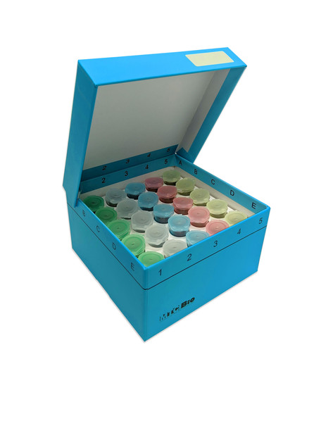Cardboard freezer box with hinged lid, 3 inch, with insert for 25 snap-cap 5ml MacroTubes, 5.25 x 5.25 x 3 inches, 5/pk