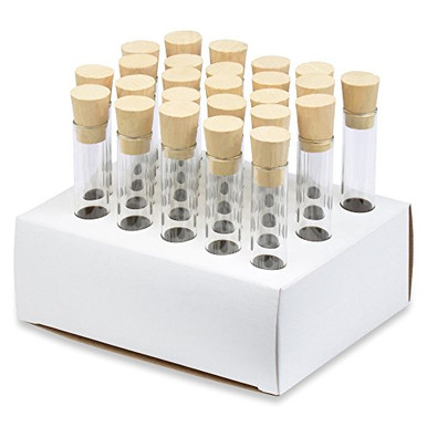 16x125mm Plastic Test Tube Set With Caps And Rack, Yellow Tubes, White Caps, And Cardboard Rack, Karter Scientific (Pack Of 50
