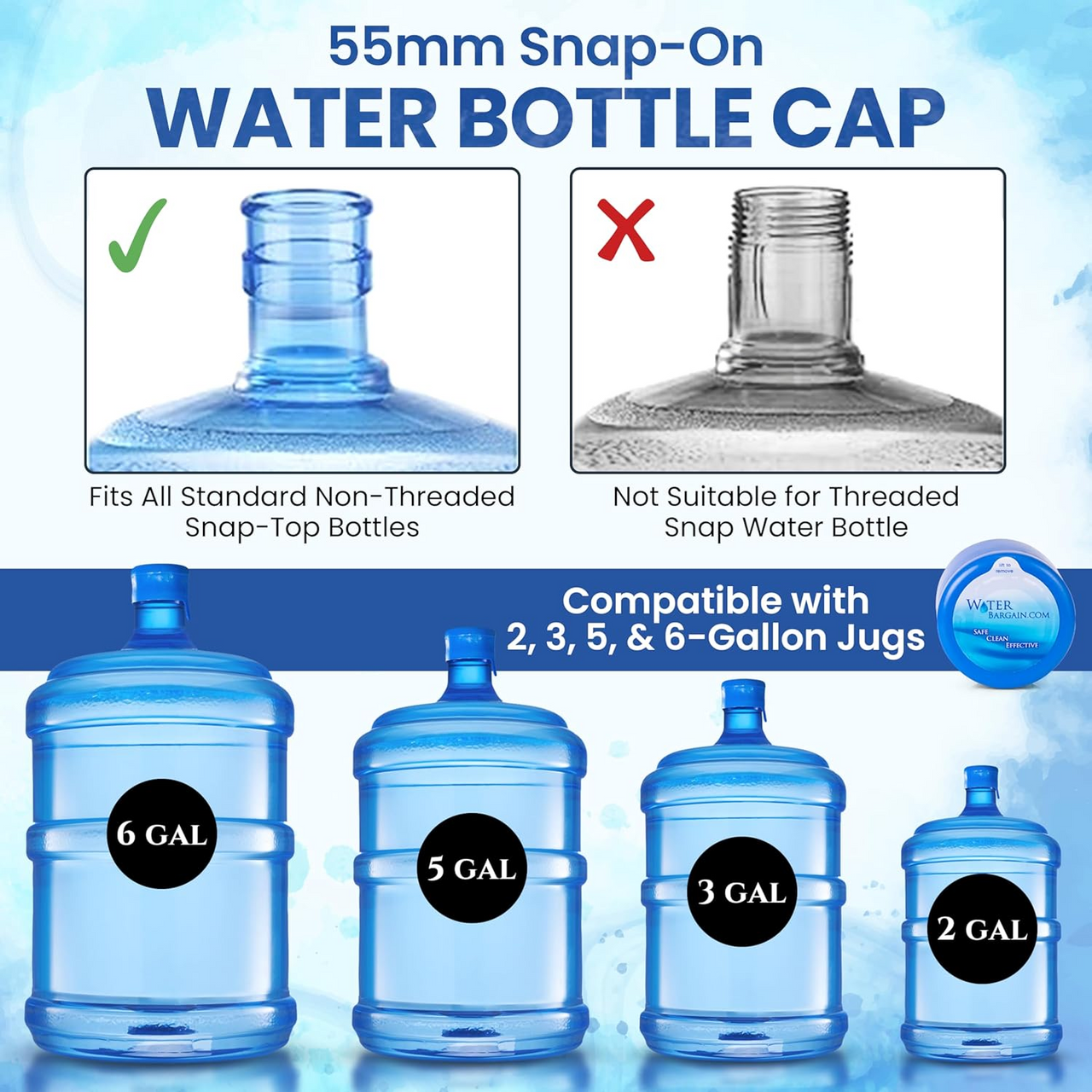 Pack of 100-3 & 5 Gallon Water Bargain Premium Water Cooler Jug Non Spill  BPA-FREE Bottle caps