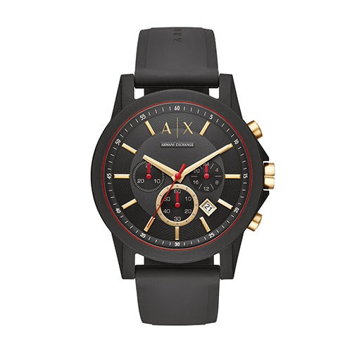 Mens Outerbanks Multi-Dial Black Silicone Watch Gold & Black Dial