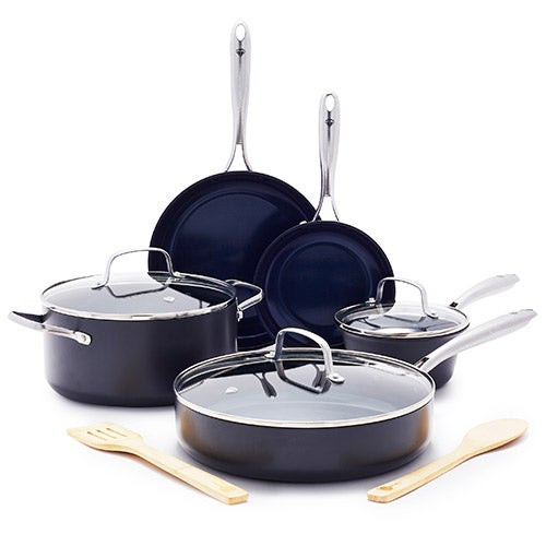 10pc Hard-Anodized Aluminum Nonstick Cookware Set Blue