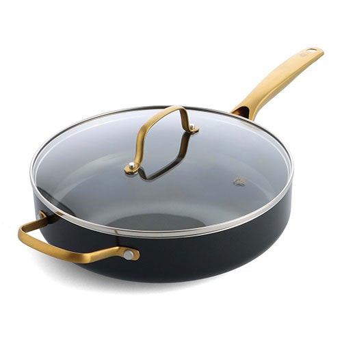 Gold 4qt Saute Pan w/ Lid &Helper Handle Black