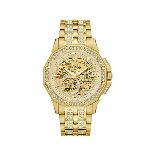 Mens Octava Automatic Gold-Tone Crystal Watch Skeleton Dial