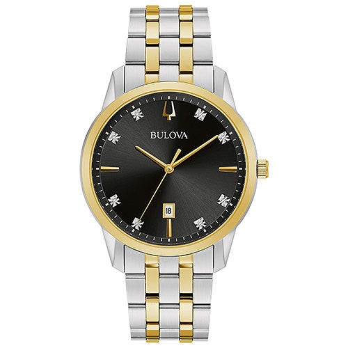 Mens Sutton Silver & Gold Crystal Stainless Steel Watch Black Dial