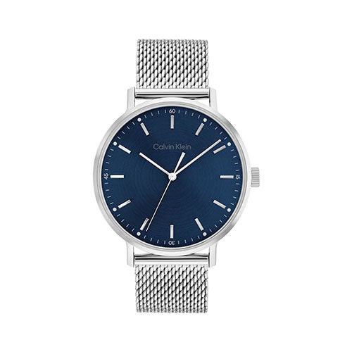 Mens Quartz Silver-Tone Stainless Steel Mesh Watch Blue Dial