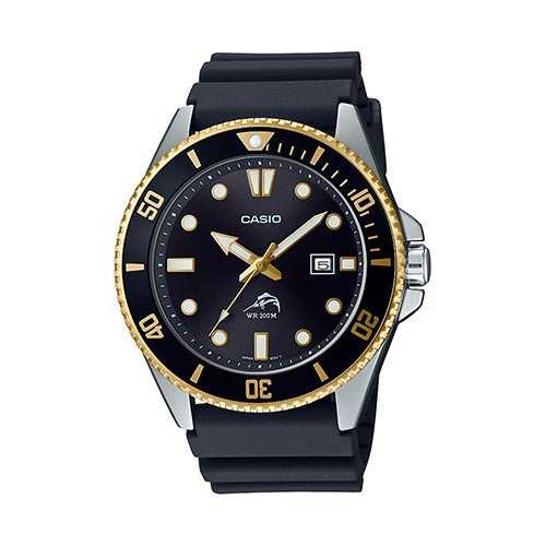 Mens Diver Inspired Black & Gold Resin Watch Black Dial