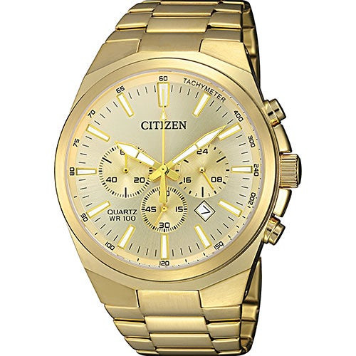 Mens Quartz Gold Stainless Steel Multi-Dial Watch Gold Dial