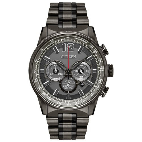 Mens Nighthawk Eco-Drive Granite Ion-Plated Chronograph Watch Gray Dial