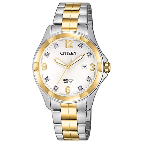 Ladies Dress Crystal Two-Tone Stainless Steel Watch White Dial