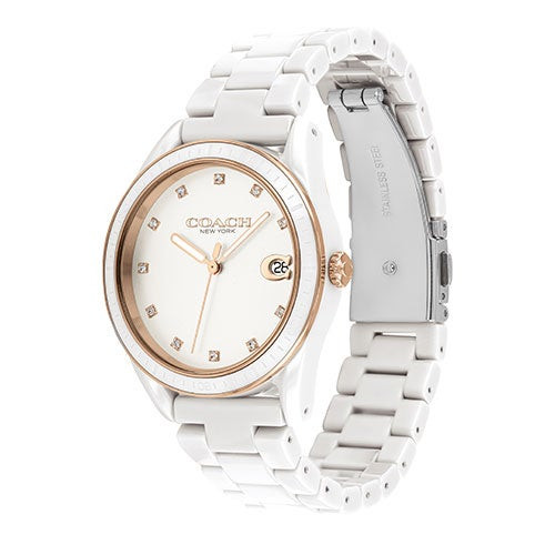 Ladies Preston Crystal Accent White Ceramic Watch White Dial