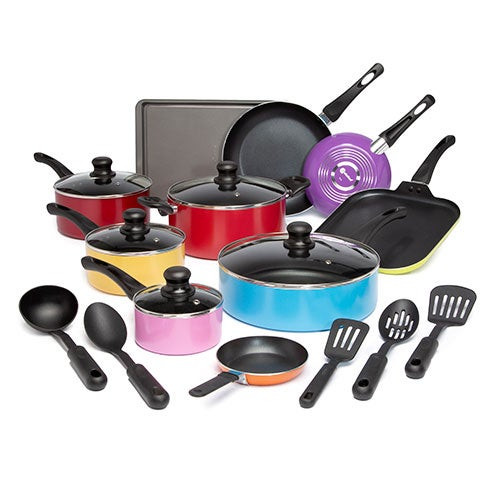 20pc Easy Clean Nonstick Cookware Set Multi Colored