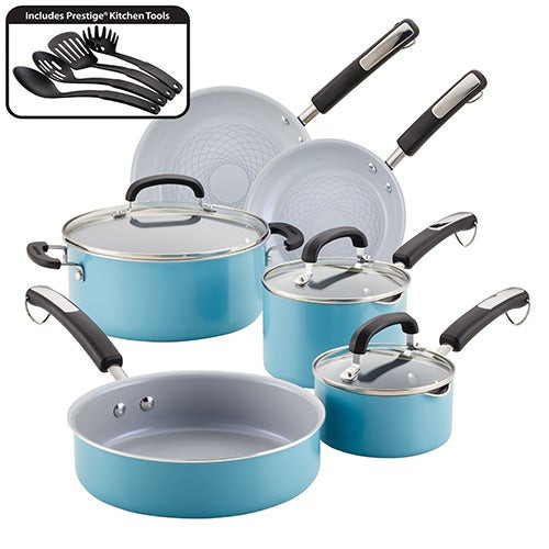 13pc Eco Advantage Ceramic Nonstick Cookware Set Aqua